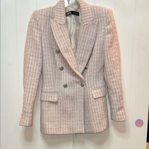 Zara Women's Pink Tweed Double-Breasted Blazer